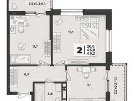 Продается 2-комнатная квартира ЖК Лето, литера 1.6, 48.2 м², 7447800 рублей