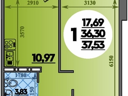 Продается 1-комнатная квартира ЖК Южная долина, литера 1, 37.53 м², 4094403 рублей
