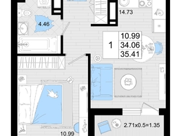 Продается 1-комнатная квартира ЖК Фонтаны, литер 19, 35.41  м², 6373800 рублей