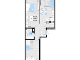Продается 2-комнатная квартира ЖК Фонтаны, литер 19, 62.69  м², 10030400 рублей