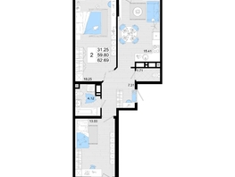 Продается 2-комнатная квартира ЖК Фонтаны, литер 19, 62.69 м², 10970750 рублей