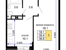 Продается 1-комнатная квартира ЖК Дыхание, литер 27, 36.6  м², 5416800 рублей