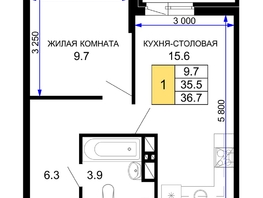 Продается 1-комнатная квартира ЖК Дыхание, литер 30, 36.7 м², 5431600 рублей