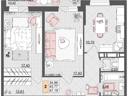 Продается 2-комнатная квартира ЖК Лучший, литер 3, 66.75 м², 8677500 рублей