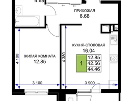 Продается 1-комнатная квартира ЖК Сегодня, литер 6, 44.46 м², 6491160 рублей