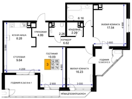 Продается 3-комнатная квартира ЖК Сегодня, литер 6, 99.74  м², 12268020 рублей