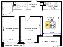 Продается 2-комнатная квартира ЖК Сегодня, литер 6, 68.17 м², 9066610 рублей