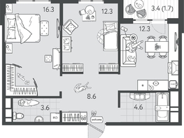 Продается 2-комнатная квартира ЖК Все Свои VIP, литера 7, 59.3 м², 13935500 рублей
