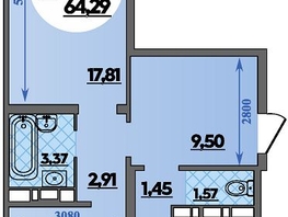 Продается 2-комнатная квартира ЖК Романовский, литера 1, 64.29  м², 6152553 рублей