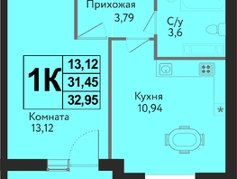 Продается 1-комнатная квартира ЖК Друг, литера 4, 32.95 м², 4547100 рублей