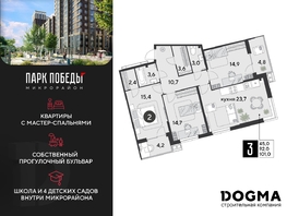 Продается 3-комнатная квартира ЖК Парк Победы 2, литера 6, 101 м², 12052128 рублей