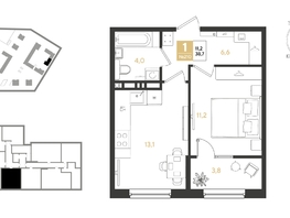 Продается 1-комнатная квартира ЖК REEDS (Ридз), литер 6, 38.7 м², 6834421 рублей