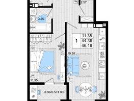 Продается 1-комнатная квартира ЖК Резиденция морей, корпус В, 46.18  м², 11972165 рублей