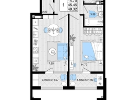 Продается 1-комнатная квартира ЖК Резиденция морей, корпус В, 49.32  м², 12440970 рублей