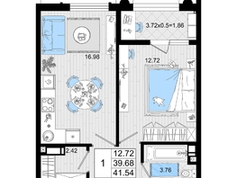 Продается 1-комнатная квартира ЖК Резиденция морей, корпус В, 41.54 м², 9886520 рублей
