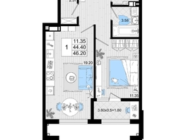 Продается 1-комнатная квартира ЖК Резиденция морей, корпус В, 46.2 м², 12566400 рублей