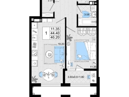 Продается 1-комнатная квартира ЖК Резиденция морей, корпус В, 46.2 м², 12566400 рублей