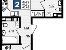 Продается 2-комнатная квартира ЖК Резиденция морей, корпус Е, 62.82 м², 12878100 рублей