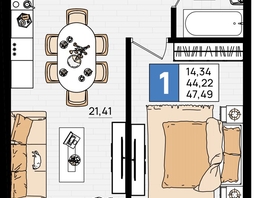 Продается 1-комнатная квартира ЖК Резиденция морей, корпус Е, 47.49 м², 10447800 рублей