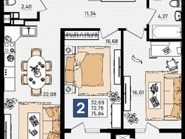 Продается 2-комнатная квартира ЖК Резиденция морей, корпус Е, 75.84 м², 15547200 рублей