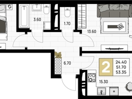Продается 2-комнатная квартира ЖК На Высоком берегу, 53.35  м², 13871000 рублей