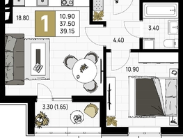 Продается 1-комнатная квартира ЖК На Высоком берегу, 39.15 м², 10570500 рублей
