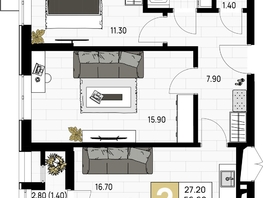 Продается 2-комнатная квартира ЖК На Высоком берегу, 58 м², 15370000 рублей