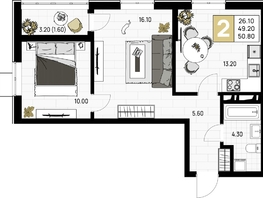 Продается 2-комнатная квартира ЖК На Высоком берегу, 50.8 м², 13462000 рублей