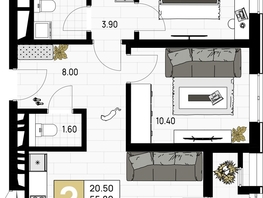 Продается 2-комнатная квартира ЖК На Высоком берегу, 57.3 м², 14898000 рублей