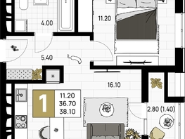 Продается 1-комнатная квартира ЖК На Высоком берегу, 38.1 м², 10668000 рублей