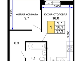Продается 1-комнатная квартира ЖК Дыхание, литер 28, 37.3  м², 5333900 рублей