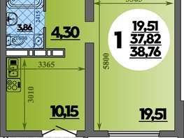 Продается 1-комнатная квартира ЖК Город у моря, литера 21, 38.76  м², 7070000 рублей