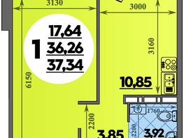 Продается 1-комнатная квартира ЖК Восточный, литера 35, 37.34  м², 5504000 рублей