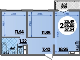 Продается 2-комнатная квартира ЖК Город у моря, литера 23, 57.54  м², 9382000 рублей