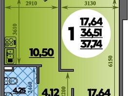 Продается 1-комнатная квартира ЖК Молодежный 2, литера 14, 37.74 м², 5340210 рублей