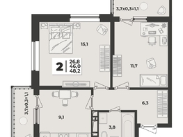 Продается 2-комнатная квартира ЖК Лето, литера 1.6, 48.2 м², 7447800 рублей