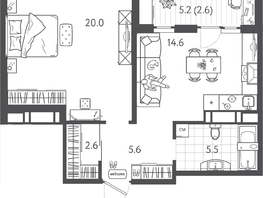 Продается 1-комнатная квартира ЖК Все Свои VIP, литера 3, 50.35 м², 15105000 рублей