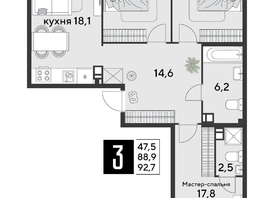 Продается 3-комнатная квартира ЖК Парк Победы 2, литера 30, 92.7  м², 13042890 рублей