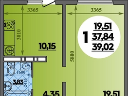 Продается 1-комнатная квартира ЖК Восточный, литера 2, 39.02 м², 6087120 рублей