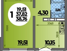 Продается 1-комнатная квартира ЖК Город у моря, литера 23, 38.76 м², 7237000 рублей