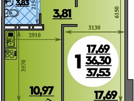 Продается 1-комнатная квартира ЖК Южная долина, литера 1, 37.53 м², 4065710 рублей