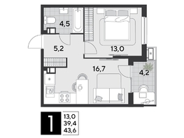 Продается 1-комнатная квартира ЖК Парк Победы 2, литера 21, 43.6 м², 7917760 рублей