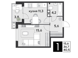Продается 1-комнатная квартира ЖК Парк Победы 2, литера 21, 40.5 м², 7512750 рублей