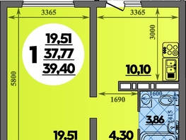 Продается 1-комнатная квартира ЖК Город у моря, литера 19, 39.4 м², 7649040 рублей