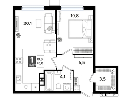 Продается 1-комнатная квартира ЖК DOGMA PARK (Догма парк), литера 13, 45  м², 8158500 рублей