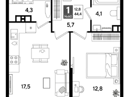 Продается 1-комнатная квартира ЖК DOGMA PARK (Догма парк), литера 19, 43.8  м², 7721940 рублей