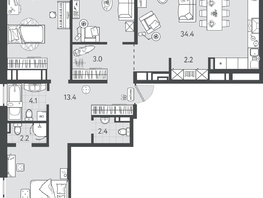 Продается 3-комнатная квартира ЖК Все Свои VIP, литера 7, 110.6  м², 34286000 рублей