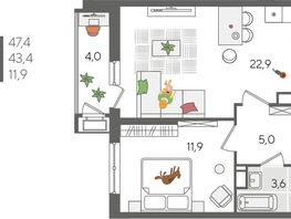 Продается 1-комнатная квартира ЖК Рекорд 2, литера 1, 47.4  м², 9764400 рублей