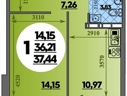 Продается 1-комнатная квартира ЖК Восточный, литера 37, 37.44  м², 5070000 рублей