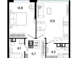 Продается 1-комнатная квартира ЖК DOGMA PARK (Догма парк), литера 13, 44.1  м², 7629300 рублей